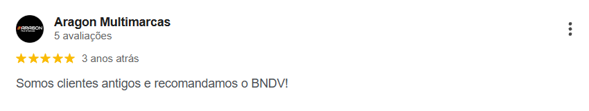 avaliação de cliente do BNDV no Google