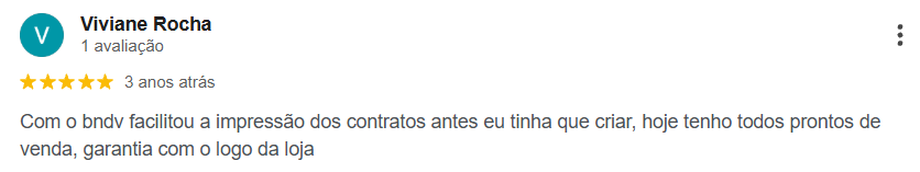 avaliação de cliente do BNDV no Google